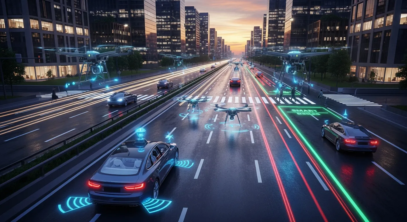 Self-driving autonomous car using LiDAR and sensors navigating safely through a smart city environment.