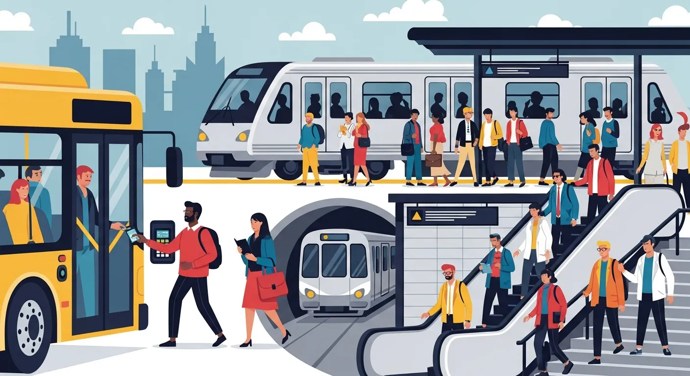 City commuters using buses, trains, and public transport systems as part of affordable transportation services near me for daily travel and commuting.