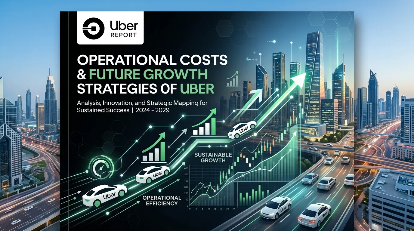 Uber business growth concept with autonomous cars, data analytics, and global transportation network