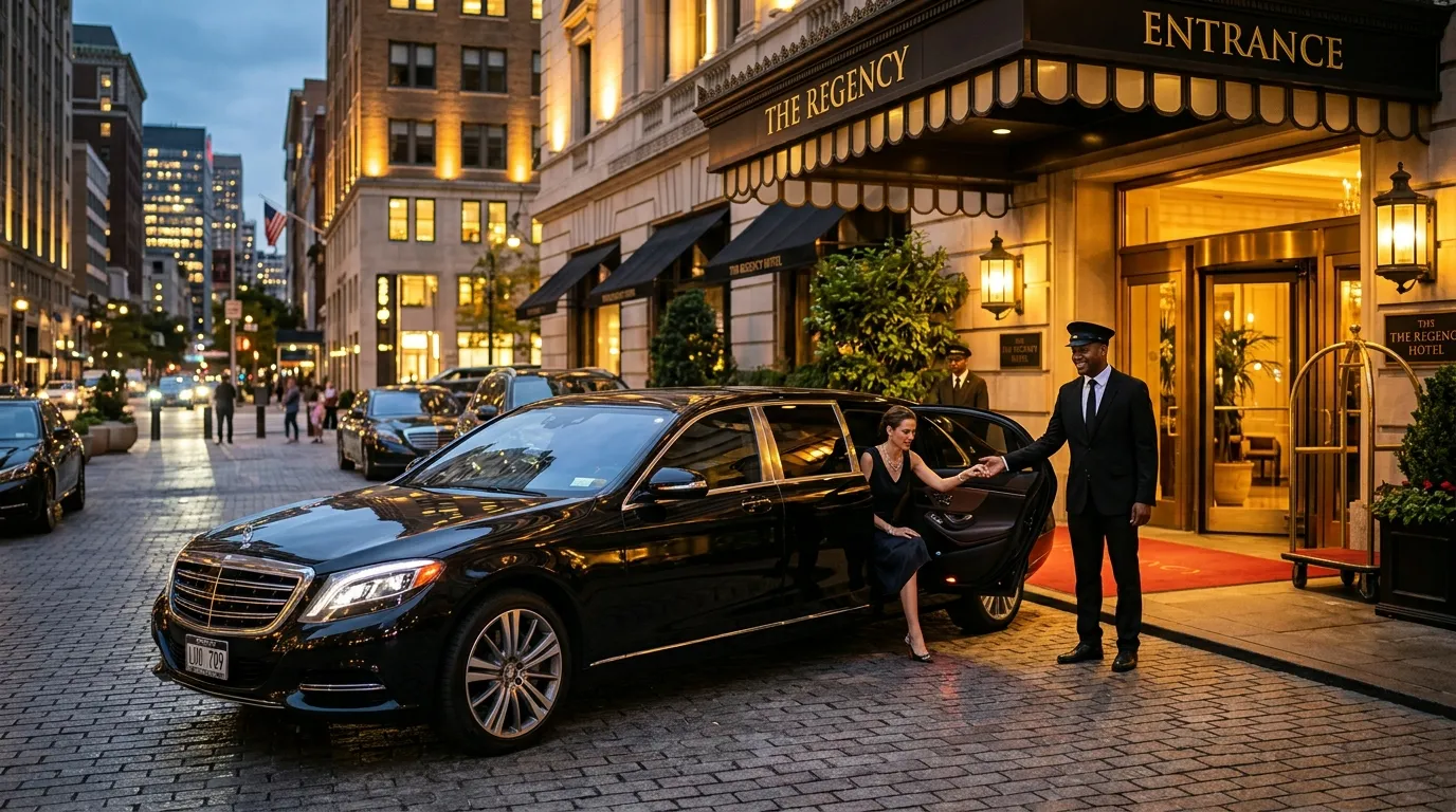 A comfortable private car service with a professional driver offering a smooth and direct ride for passengers in a clean, modern vehicle.